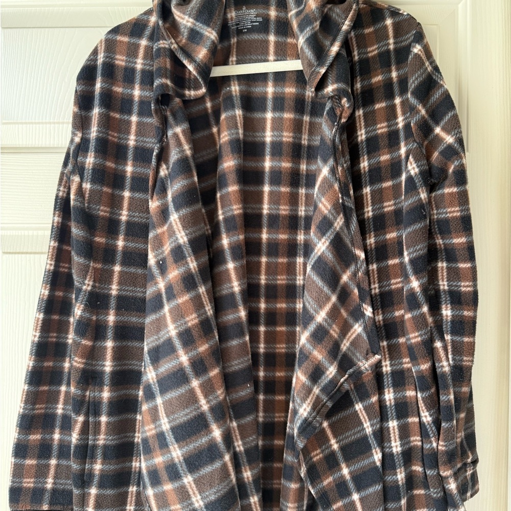 Cuddl Duds Black and Brown Plaid Sherpa cardigan